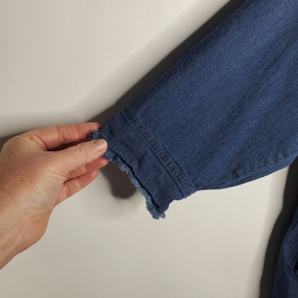 Belle Kim Gravel Womens Button Front Denim Shirt Size 1X Pockets Frayed Blue - Picture 3 of 9
